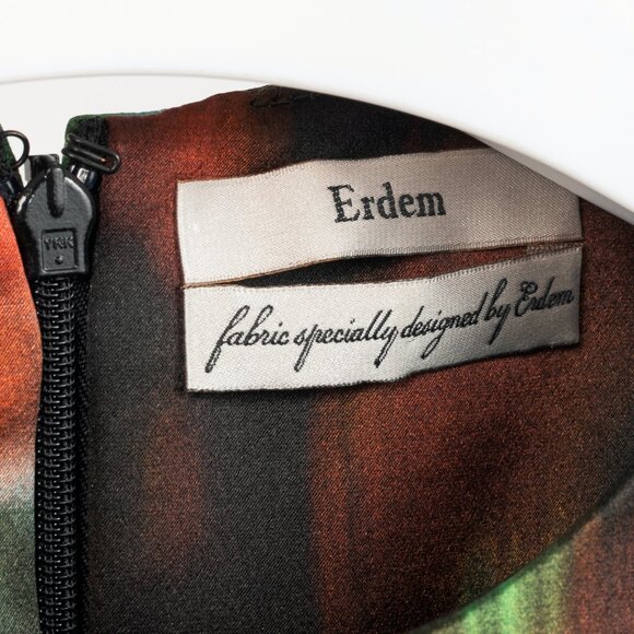 Erdem Teal Silk Satin Embellished-Yoke Pleated Dress - Picture 9 of 12